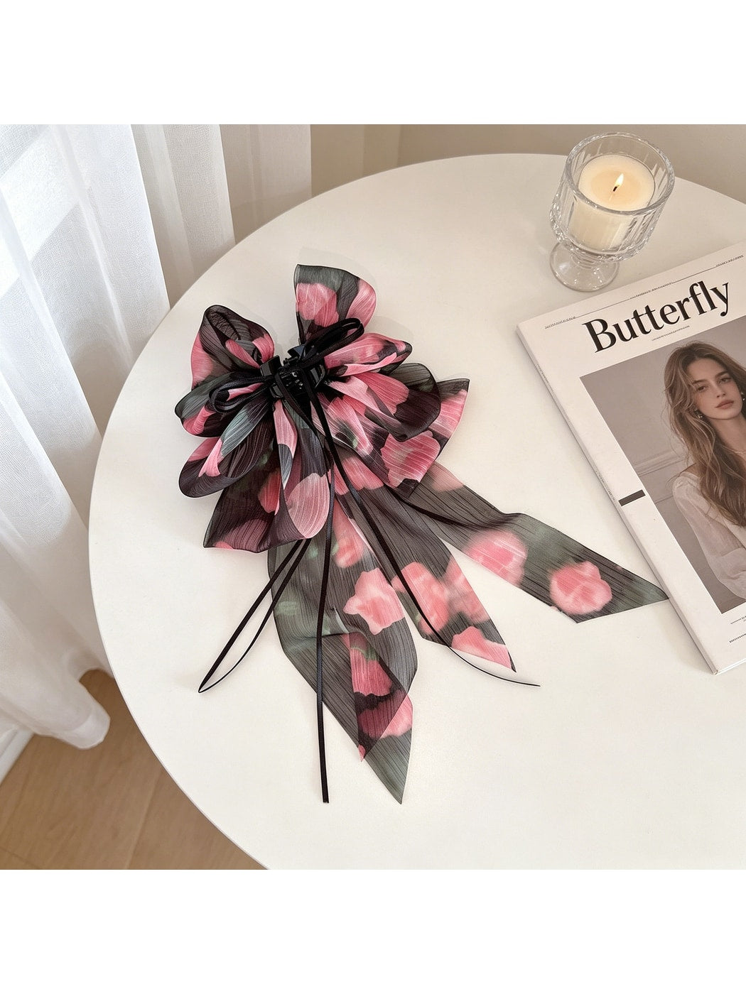 Beau - Printed Bow Ribbon Women's Claw Hair Clip