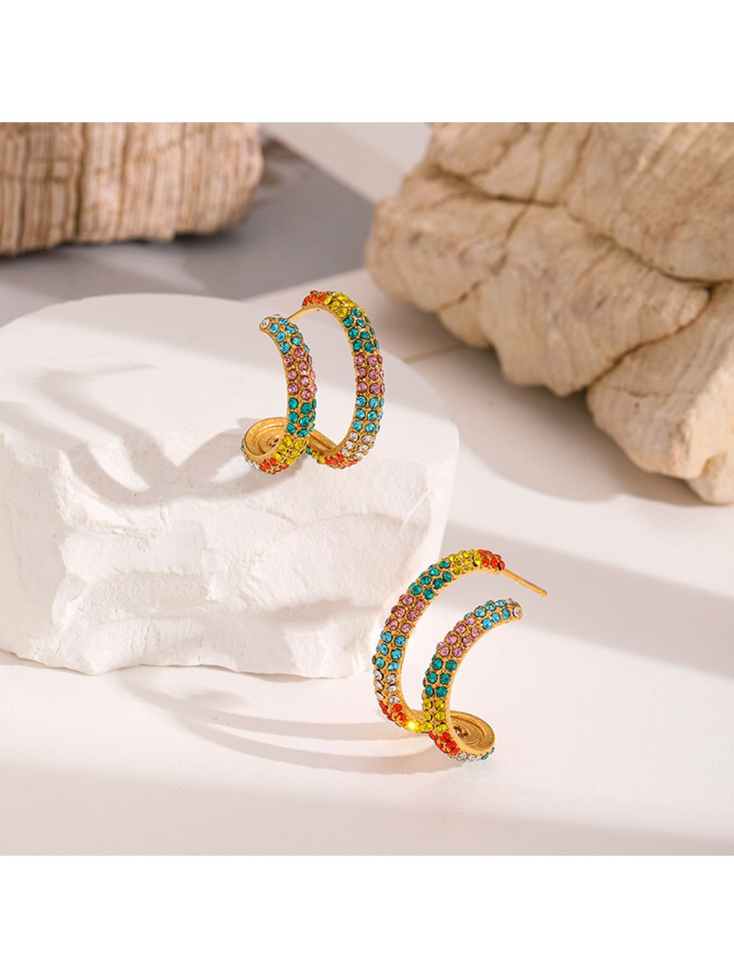 Earedge - Irregular Multicolored Curved Earrings