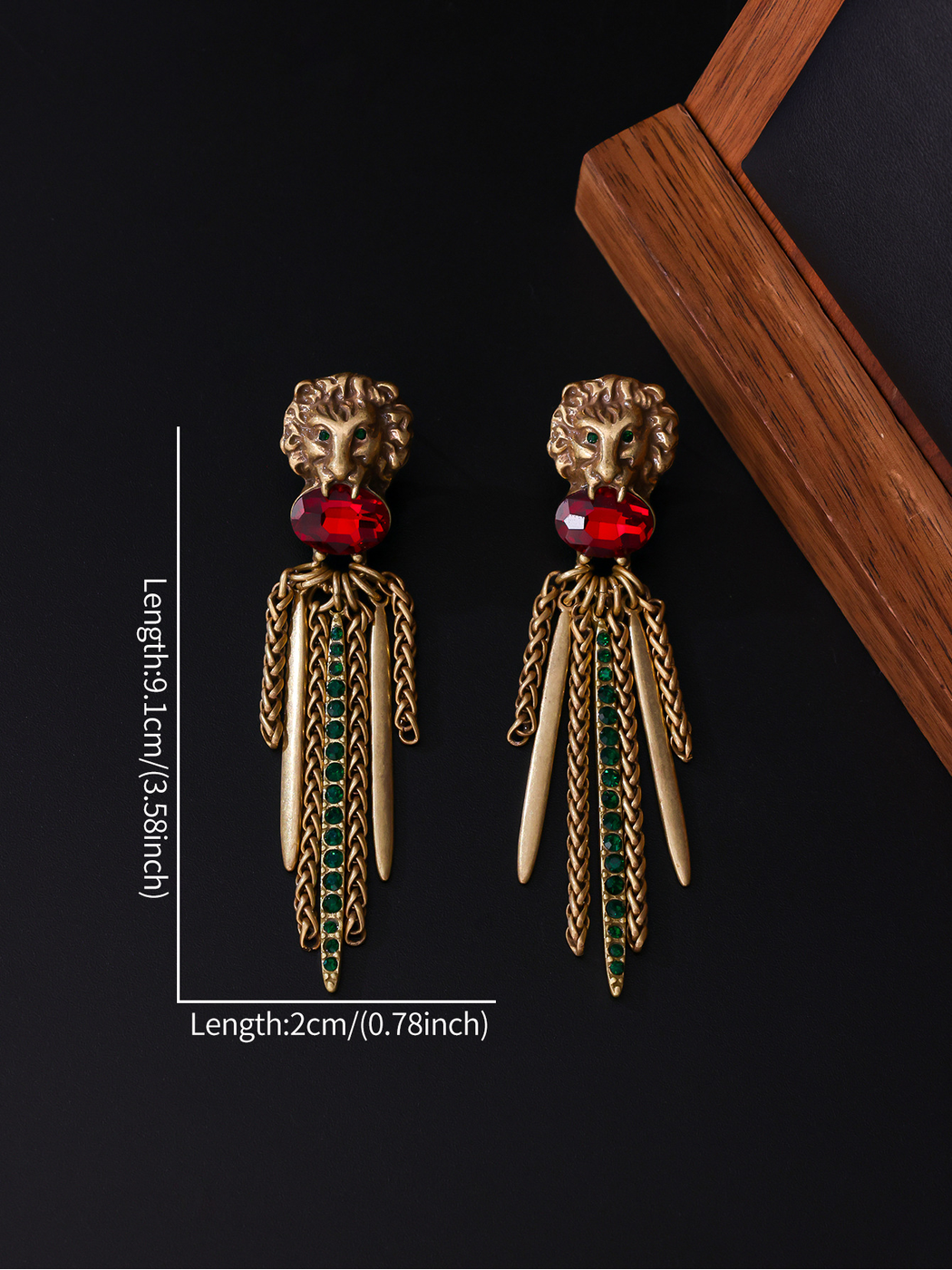 Earedge - Vintage Lion Head Dangle Stud Earrings