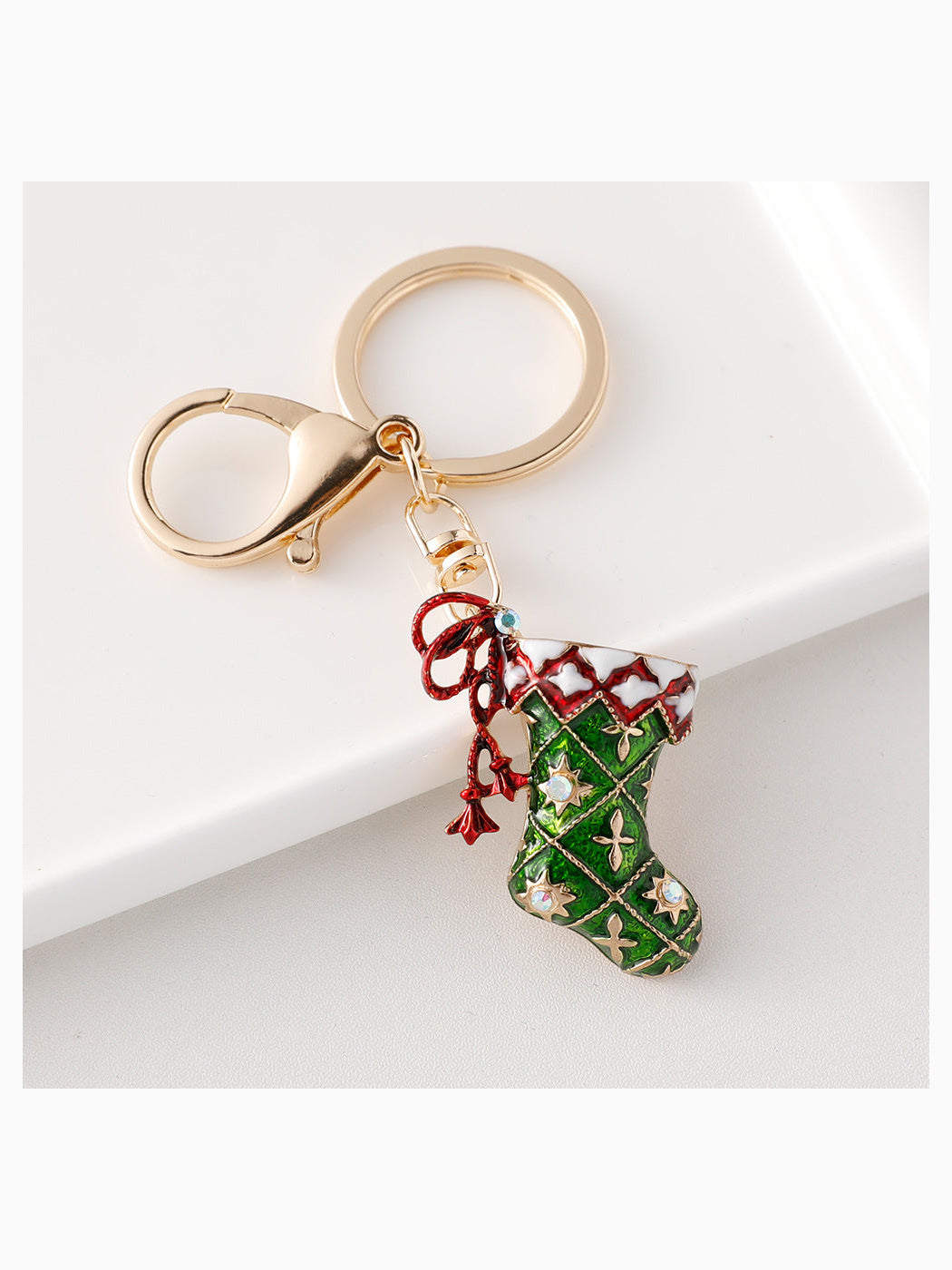 Red and green Christmas stocking keychain