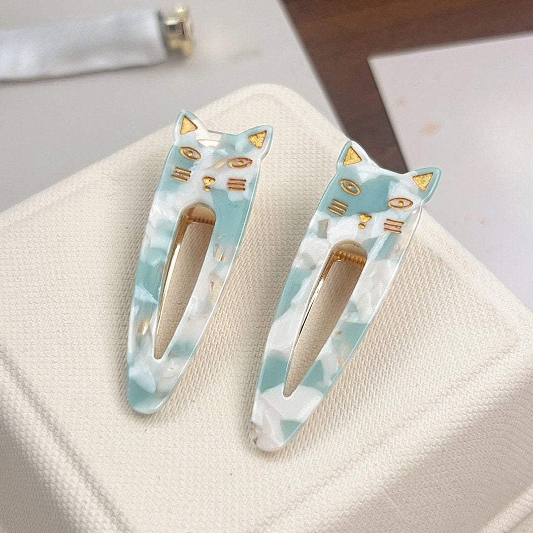 Beau - Glossy Printed Cat Detail Hair Clip Set