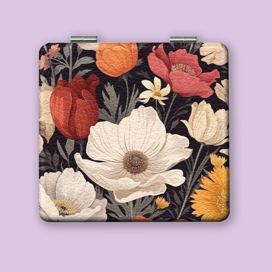 Mirroray - Retro Floral Print Foldable Portable Makeup Mirror