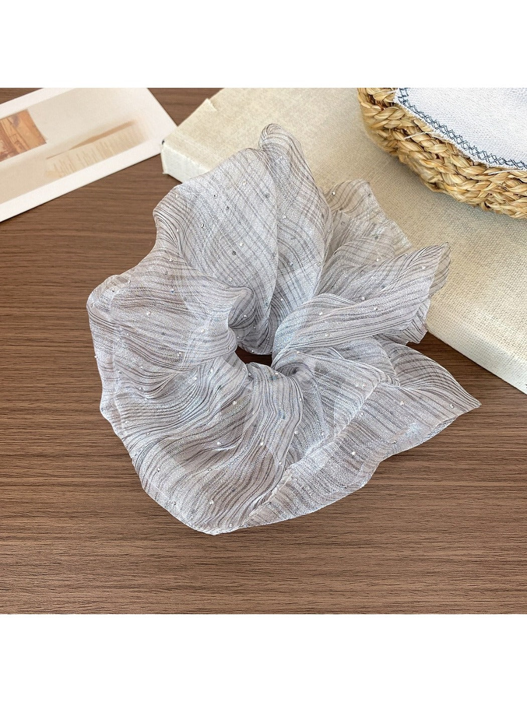 Gifty - Seersucker Starry Polka Dots Scrunchie