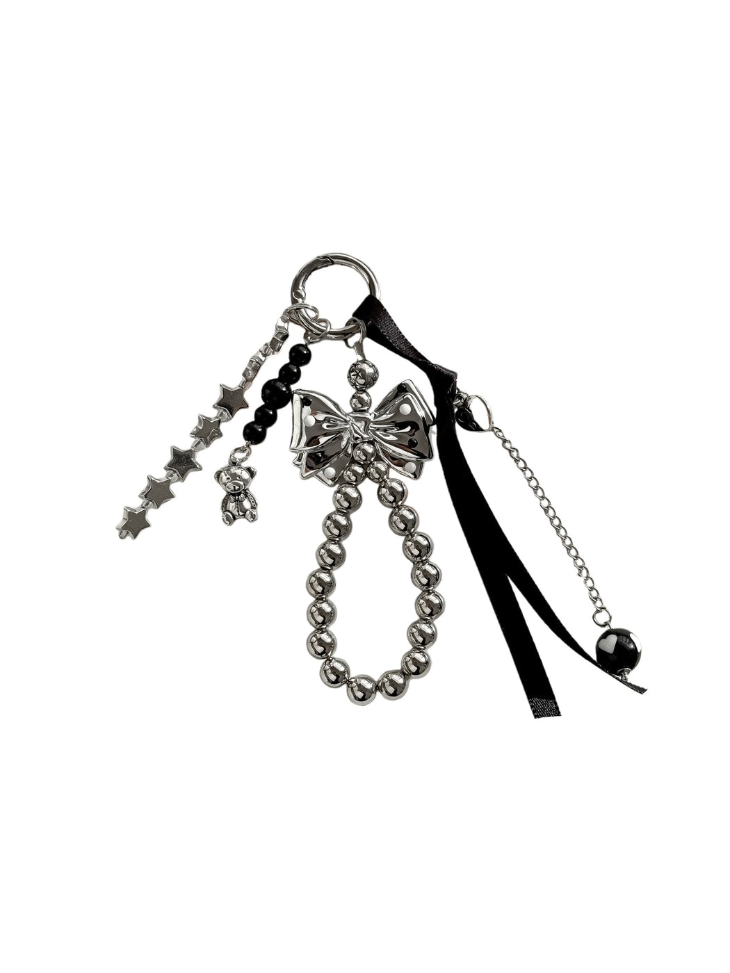 Keypus - Black Bow Beaded Charm Key Ring Keychain