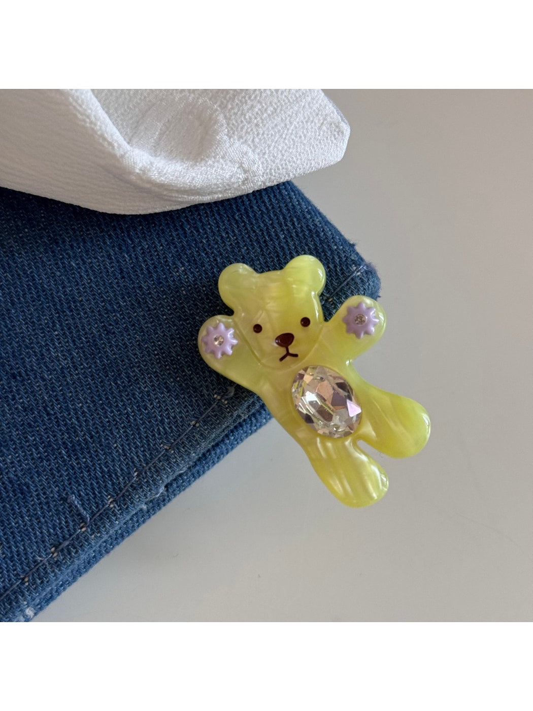 Beau - Cute Bear Oval Rhinestone Side Hair Clip