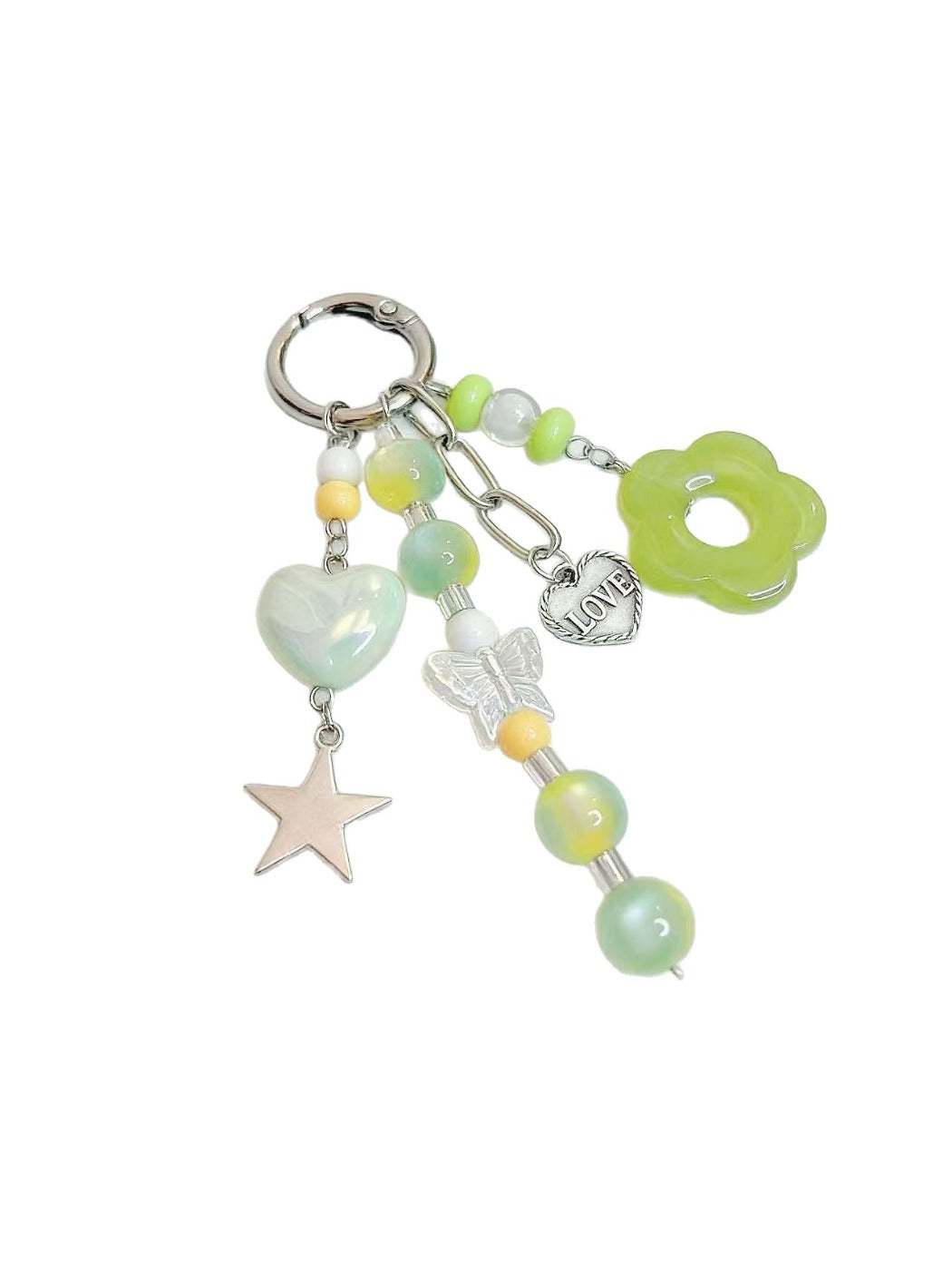 Hand holding Keypus green beaded keychain showing size and details