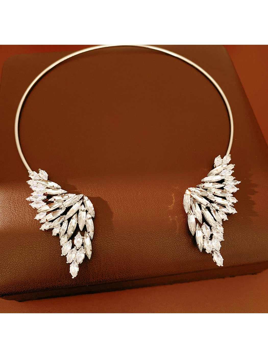 Nozari - Rhinestone Wing Design Open Choker Necklace