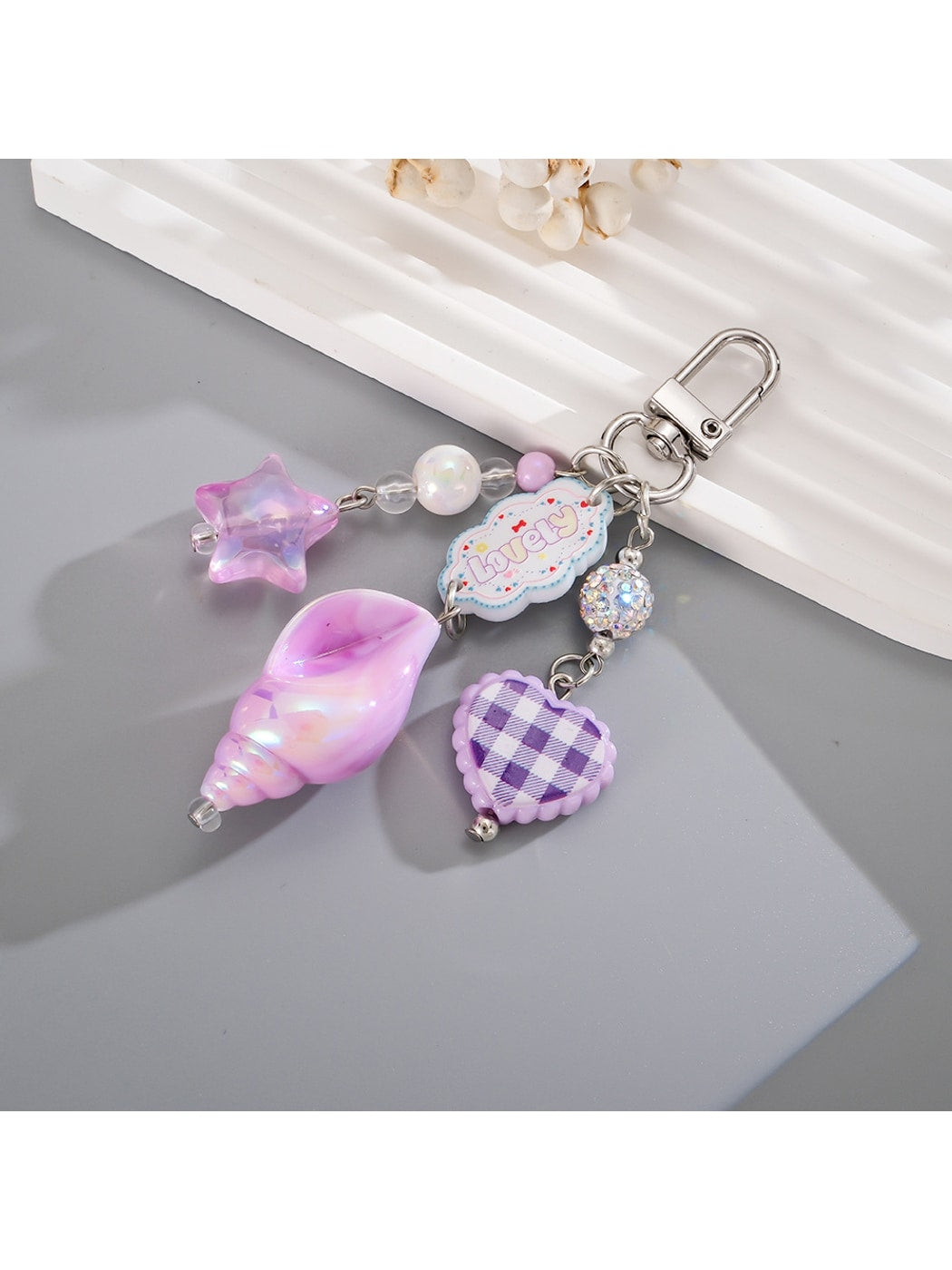 Keypus - Acrylic Conch Gingham Heart Bag Charm Keychain