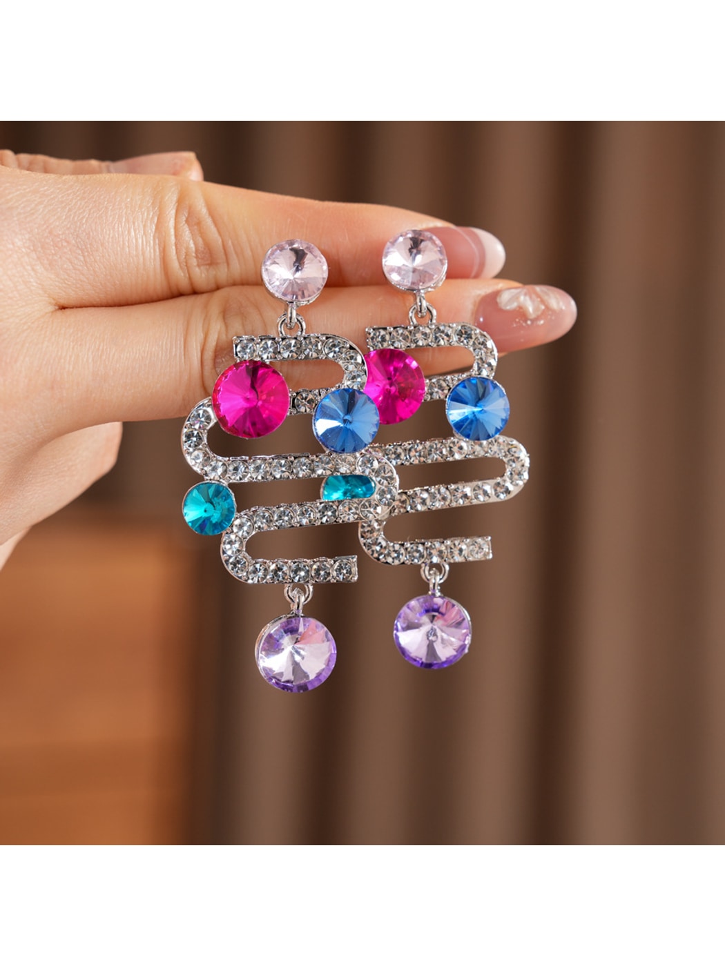 Earedge - Alloy Rhinestone Round Drop Stud Earrings