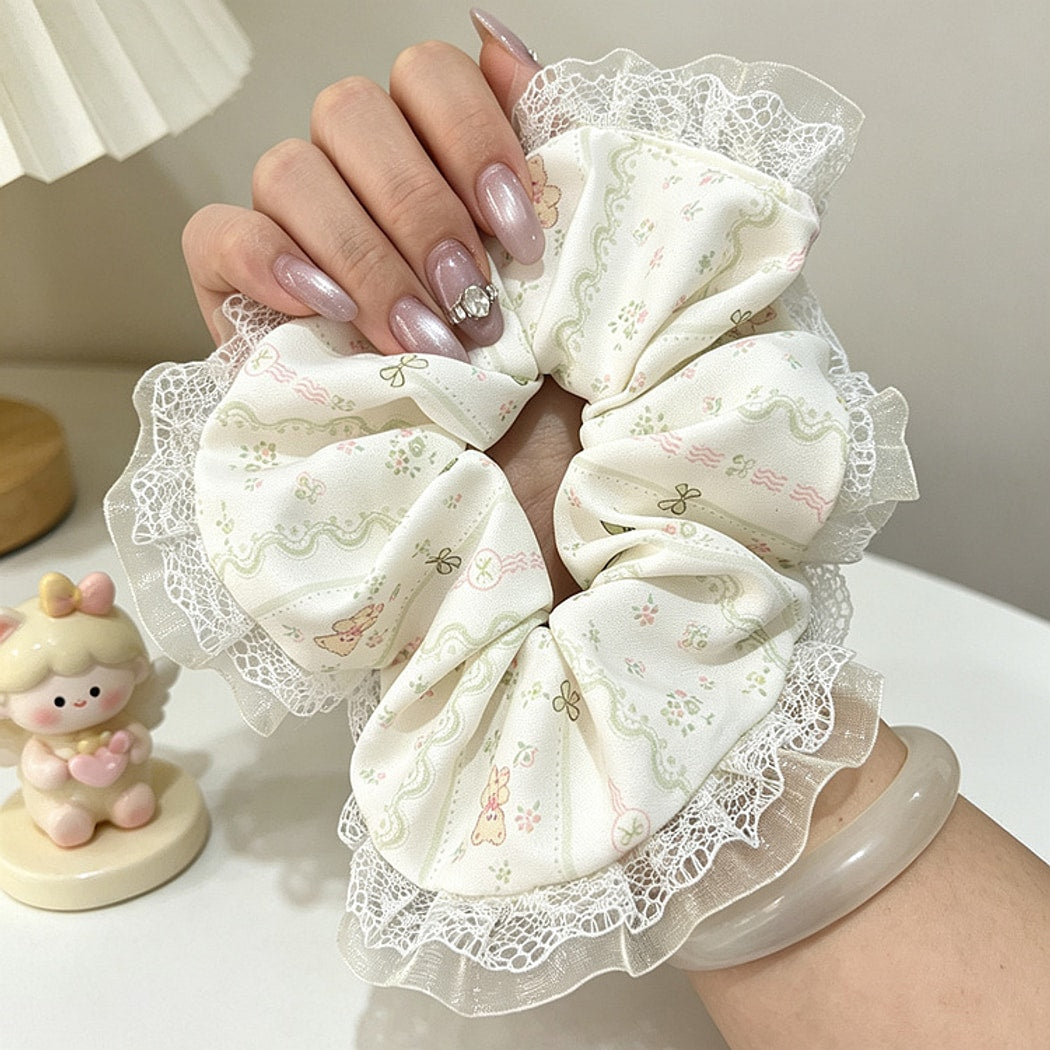 Gifty - Polyester Floral Ruffle Trim Scrunchie