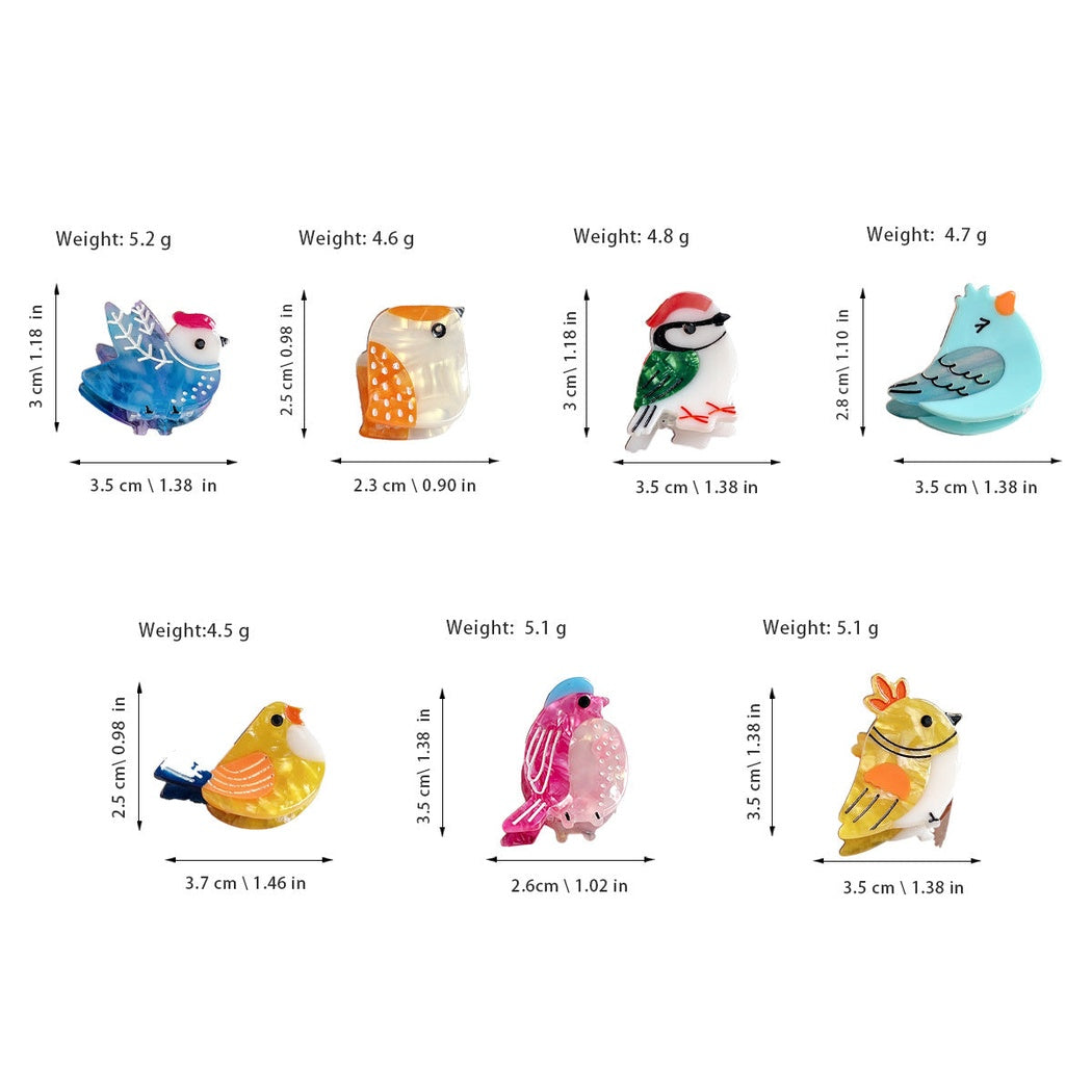 Mini bird character hair claw clip dimensions