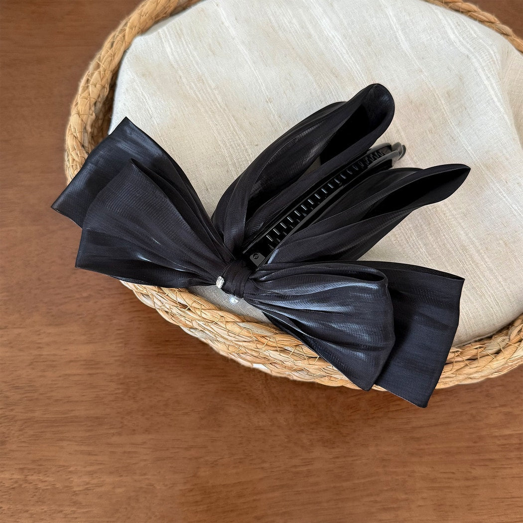 Beau - Satin Mesh Bow Cross Detail Banana Clip