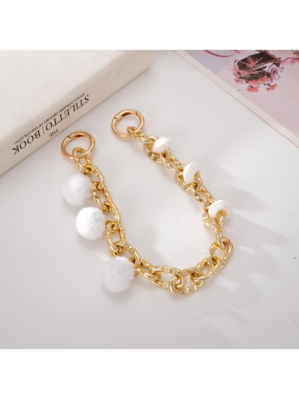 Keypus - Plush Pom Chain Detail Beaded Phone Charm