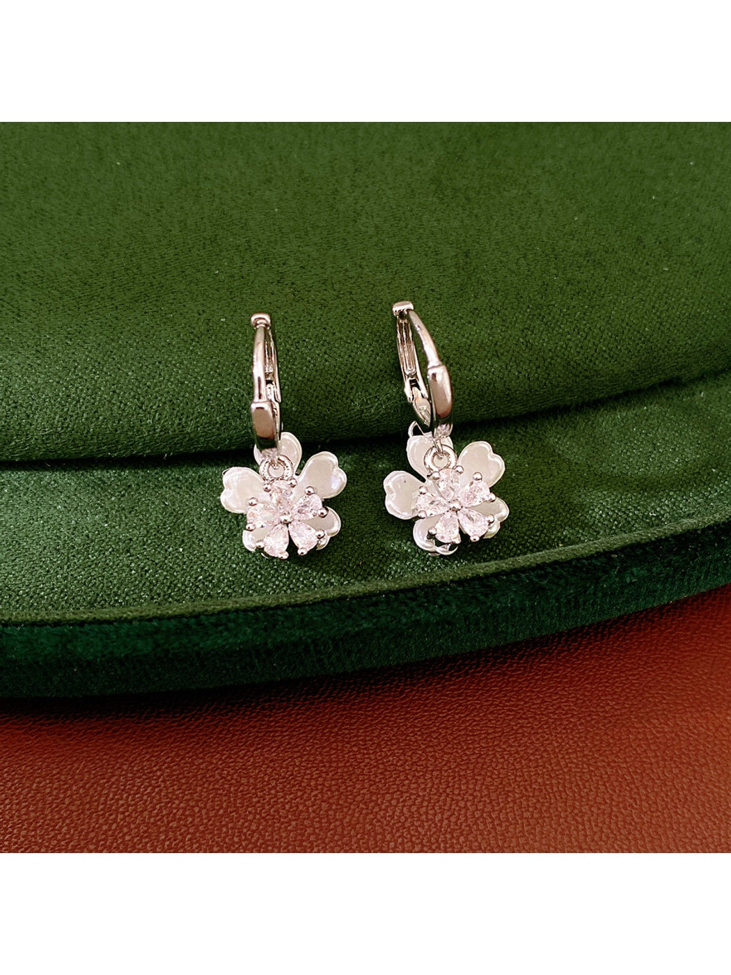 Earedge - Floral Round Accent Synthetic Zircon Earrings