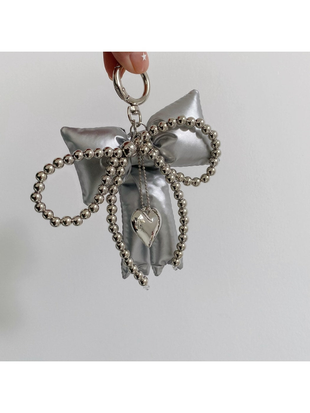 Keypus - Faux Leather Bow Heart Detail Bag Charm Keychain