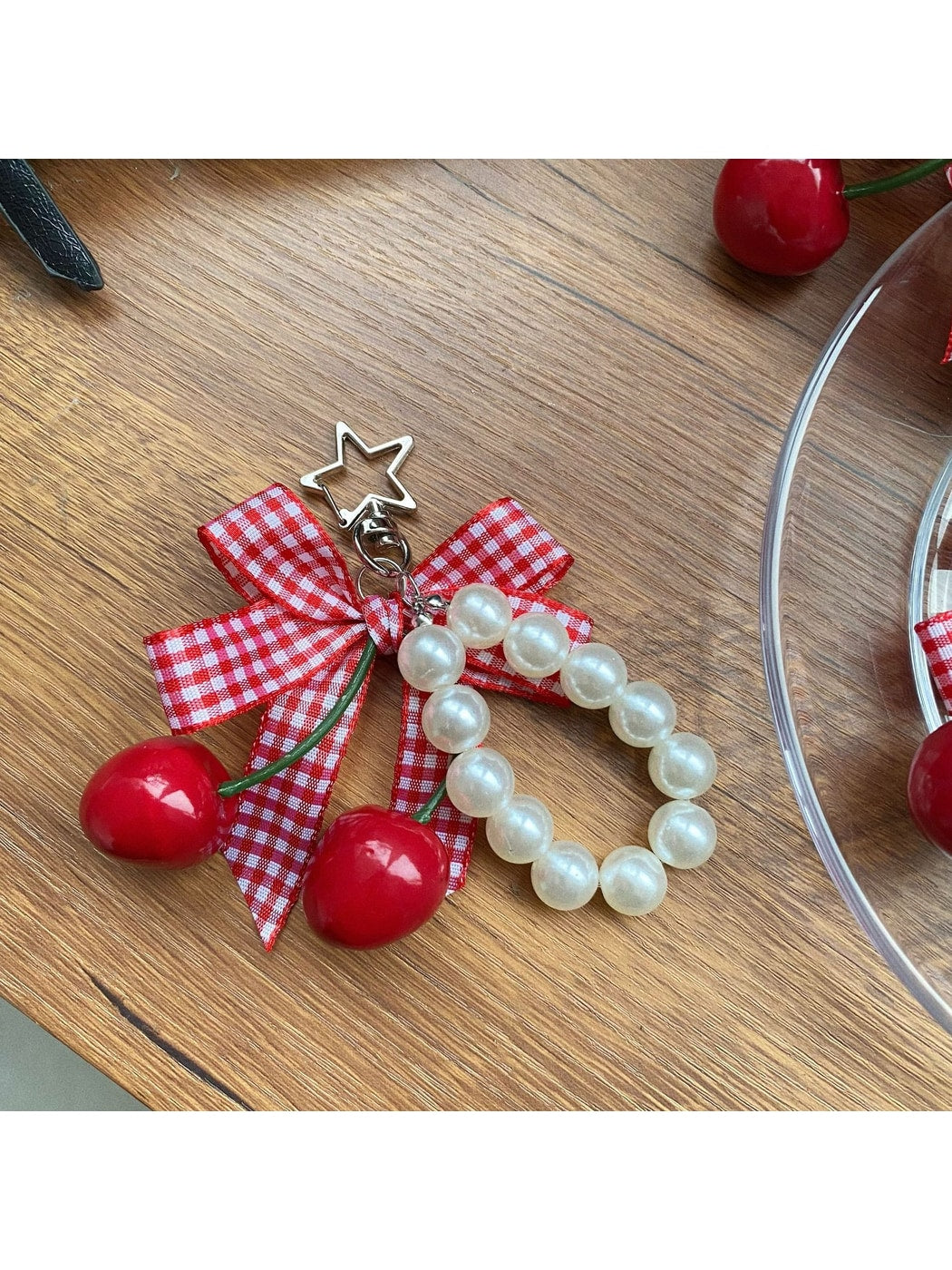 Keypus - Cherry Bow Bag Charm Keychain with Lace Detail