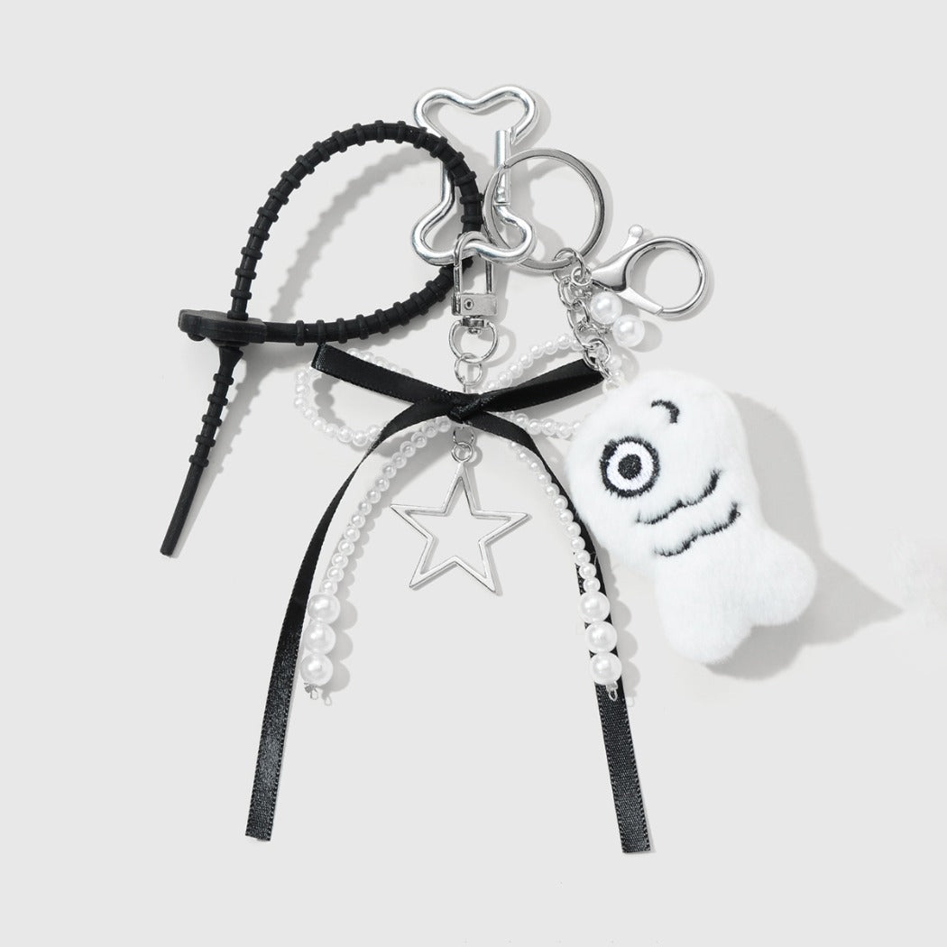 Keypus - Lace Bow Plush Bone Shape Keychain