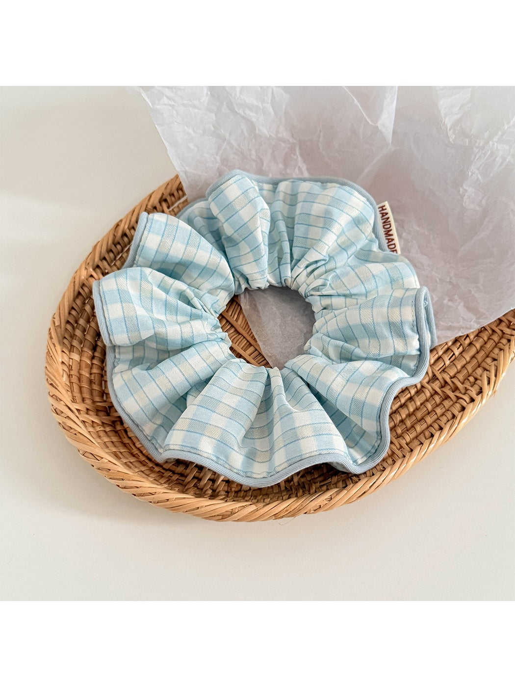 Gifty - Gathered Plaid Trim Polyester Bun Scrunchie