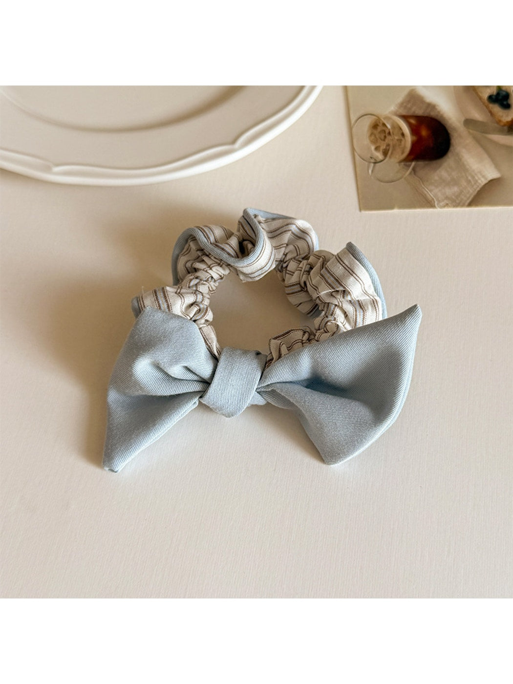 Gifty - Striped Contrast Bow High Elastic Scrunchie