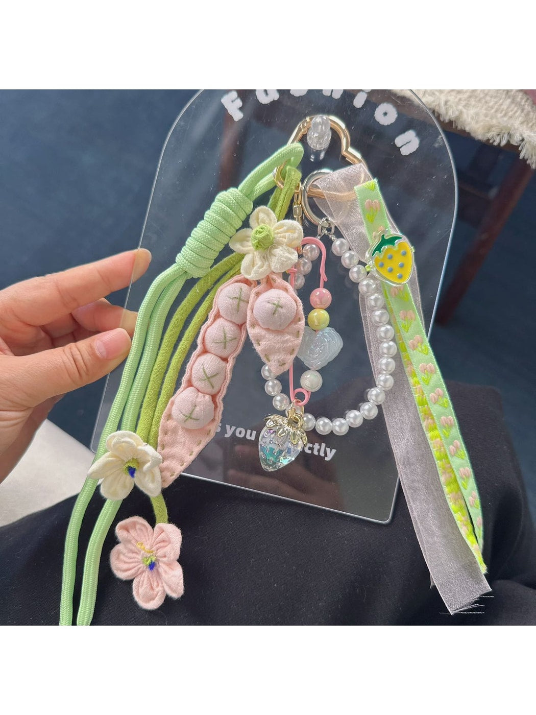 Keypus - Spring Floral Pea Pod Beaded Bag Charm Keychain