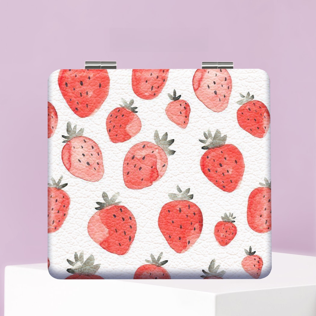 Mirroray - Strawberry Print Foldable Glass Makeup Mirror