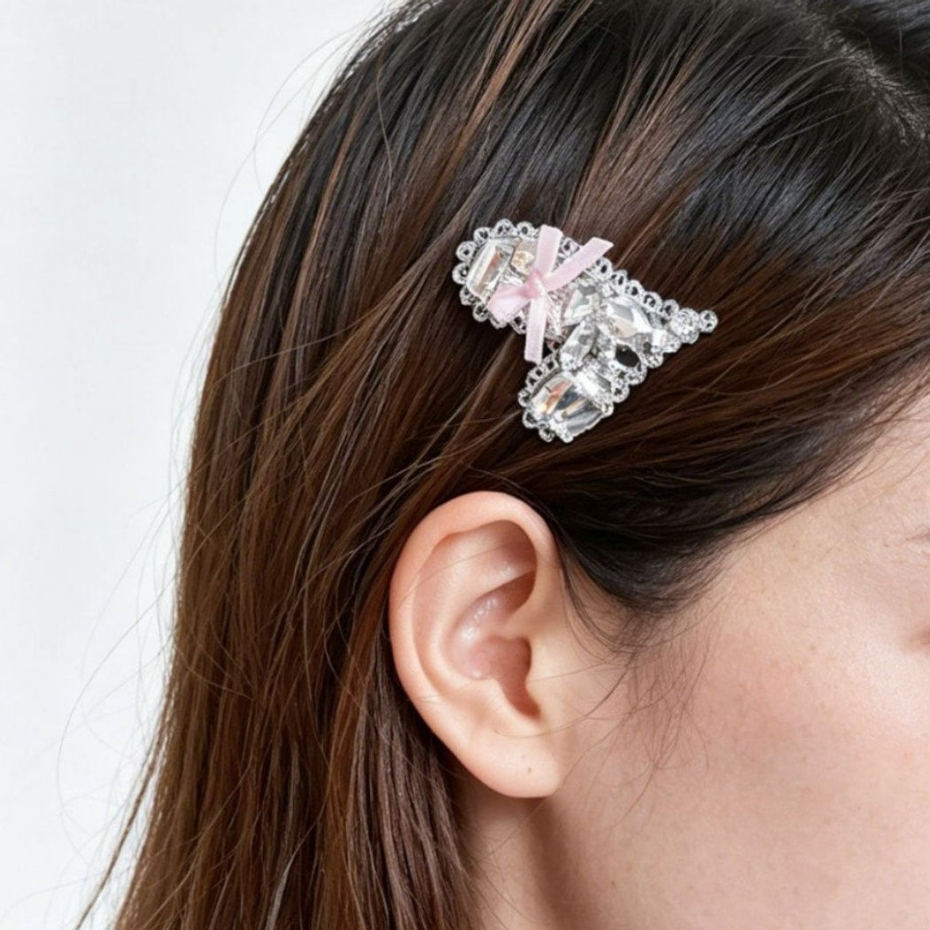 Beau - Sparkly Heart and Bow Accent Hair Clip