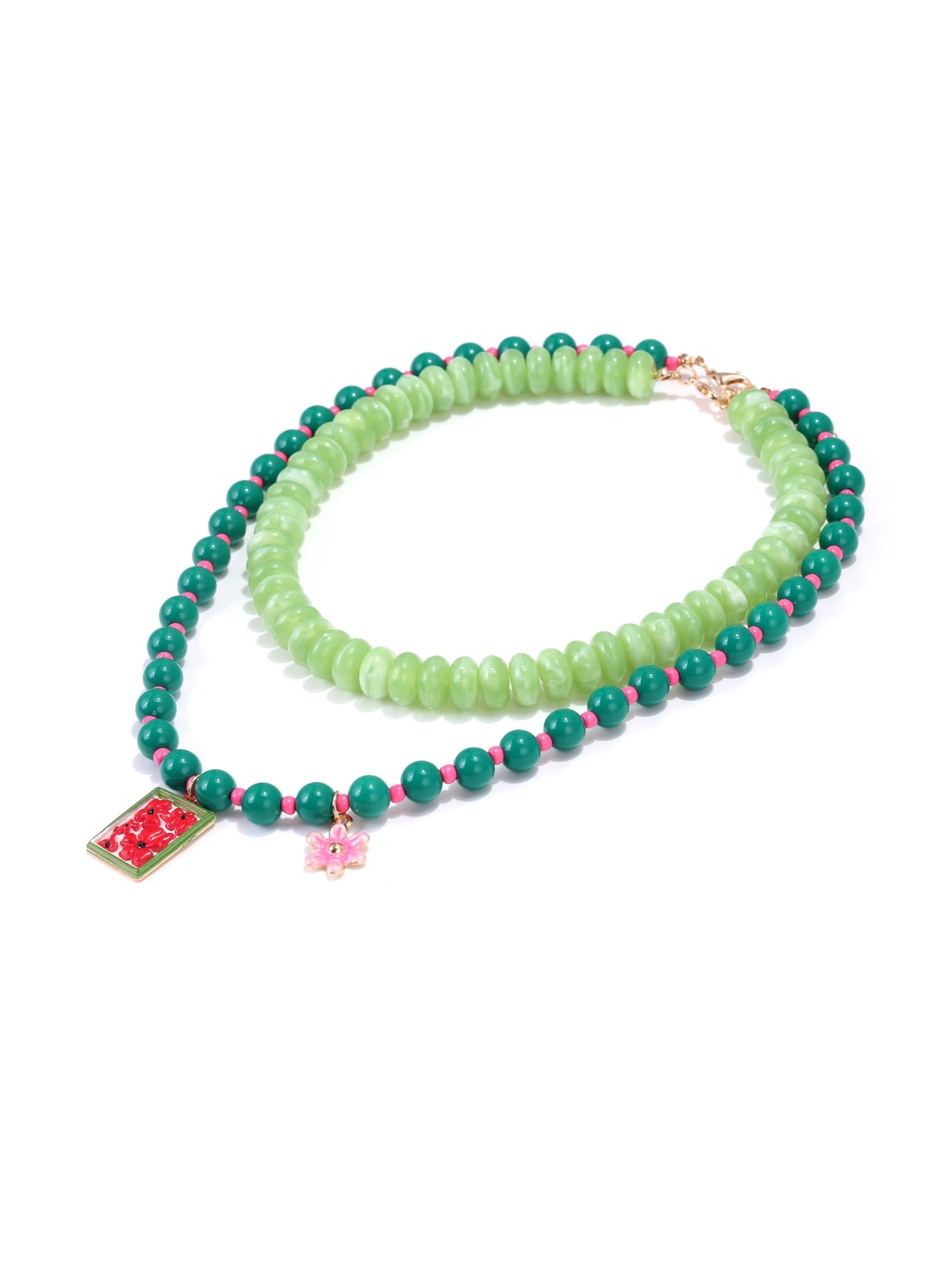 Nozari - Floral Pendant Layered Beaded Chain Necklace