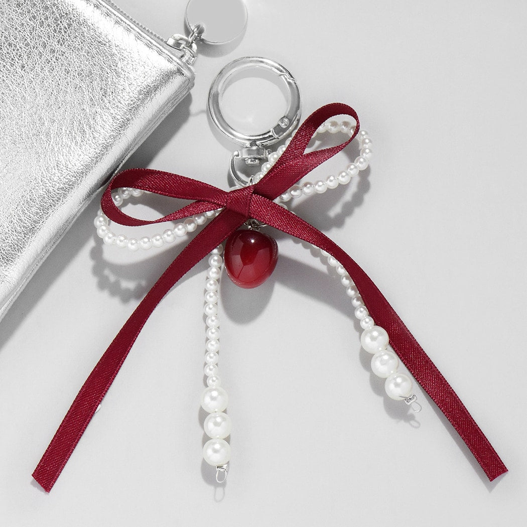 Keypus - Burgundy Ribbon Bow Decorative Keychain