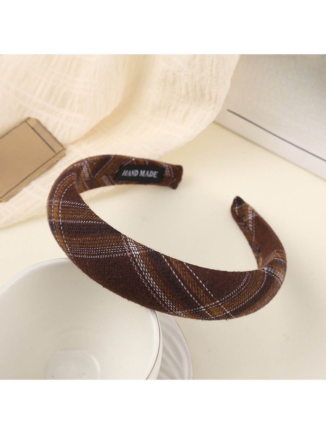 Gifty - Retro Plaid Fabric Wrapped Wide Headband