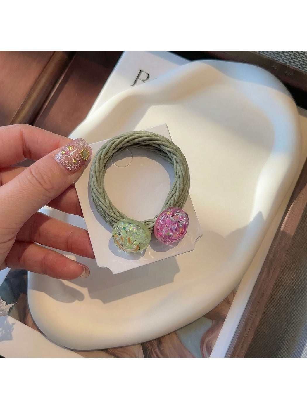 Gifty - Smiley Face Woven Elastic Textured Hair Tie