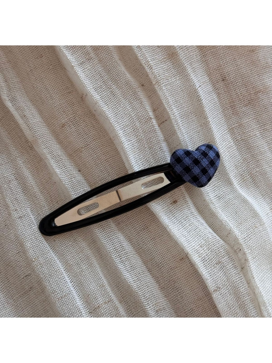 Beau - Plaid Fabric Heart Side Hair Clip