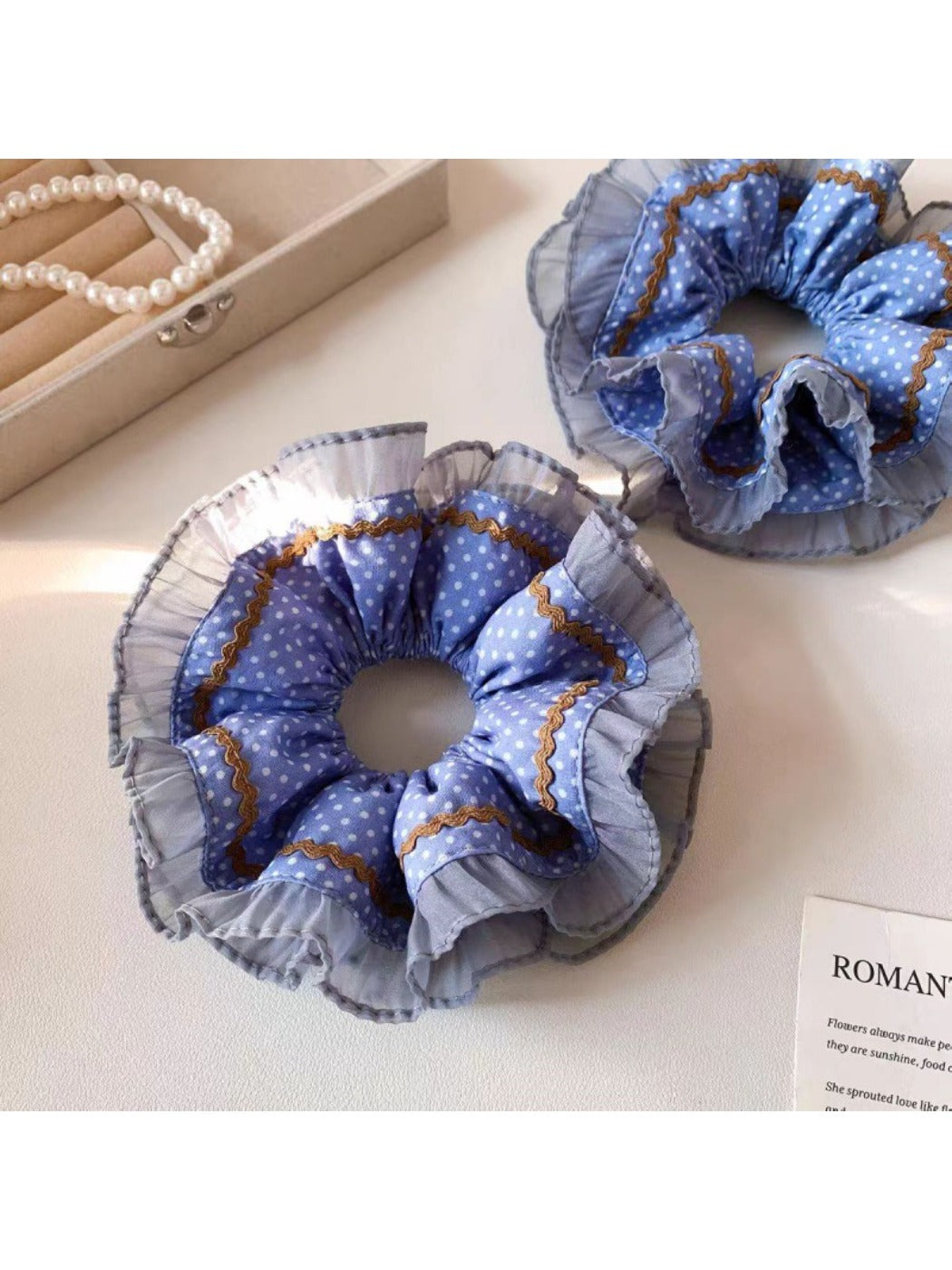 Gifty - Chic Blue Polka Dot Hair Scrunchie