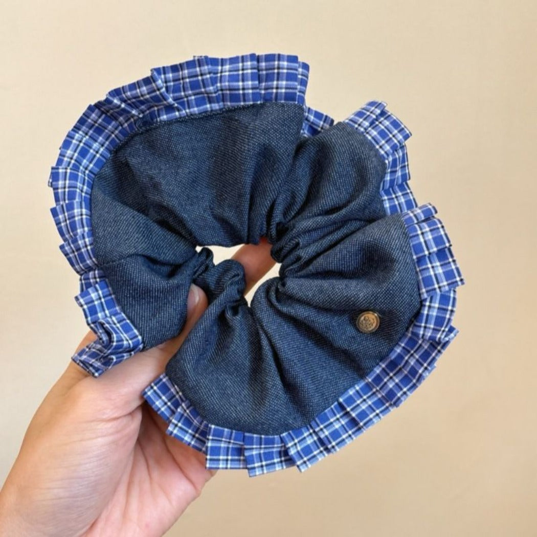 GIFTY - Denim Plaid Bow Scrunchie
