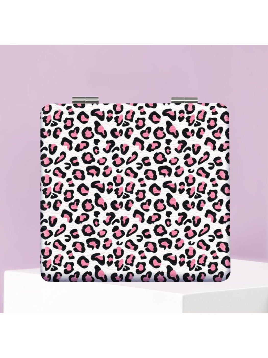 Mirroray - Pink Purple Leopard Print Square Compact Mirror