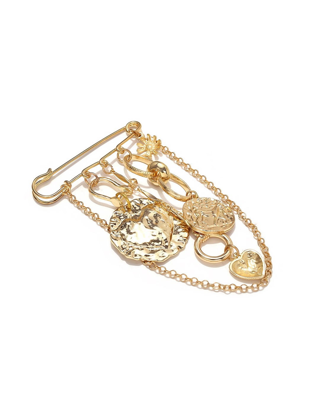 Brovia - Geometric Coin Heart Tassel Statement Brooch
