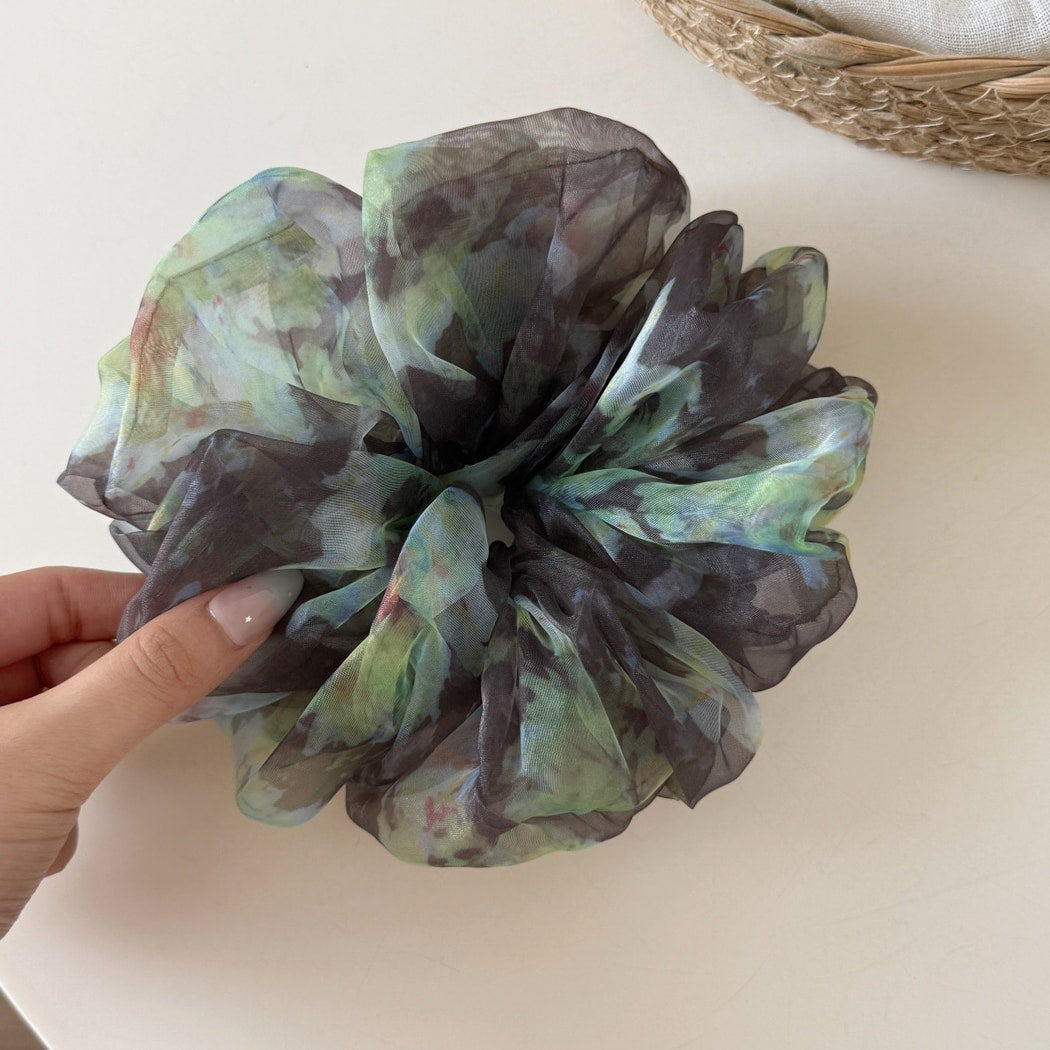 Gifty - Ruched Ink Wash Floral Detail Scrunchie