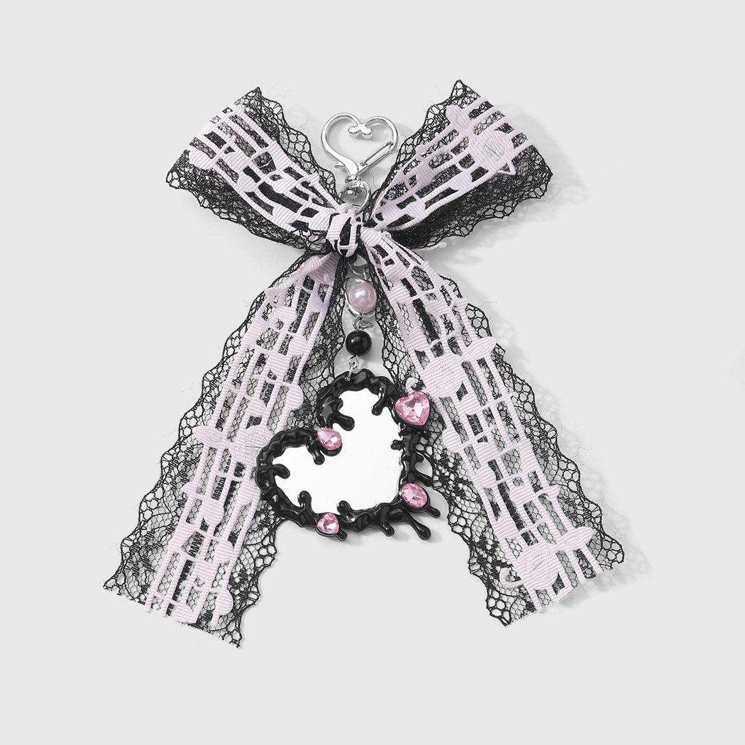 Keypus - Y2K Lace Bow Heart Mirror Keychain