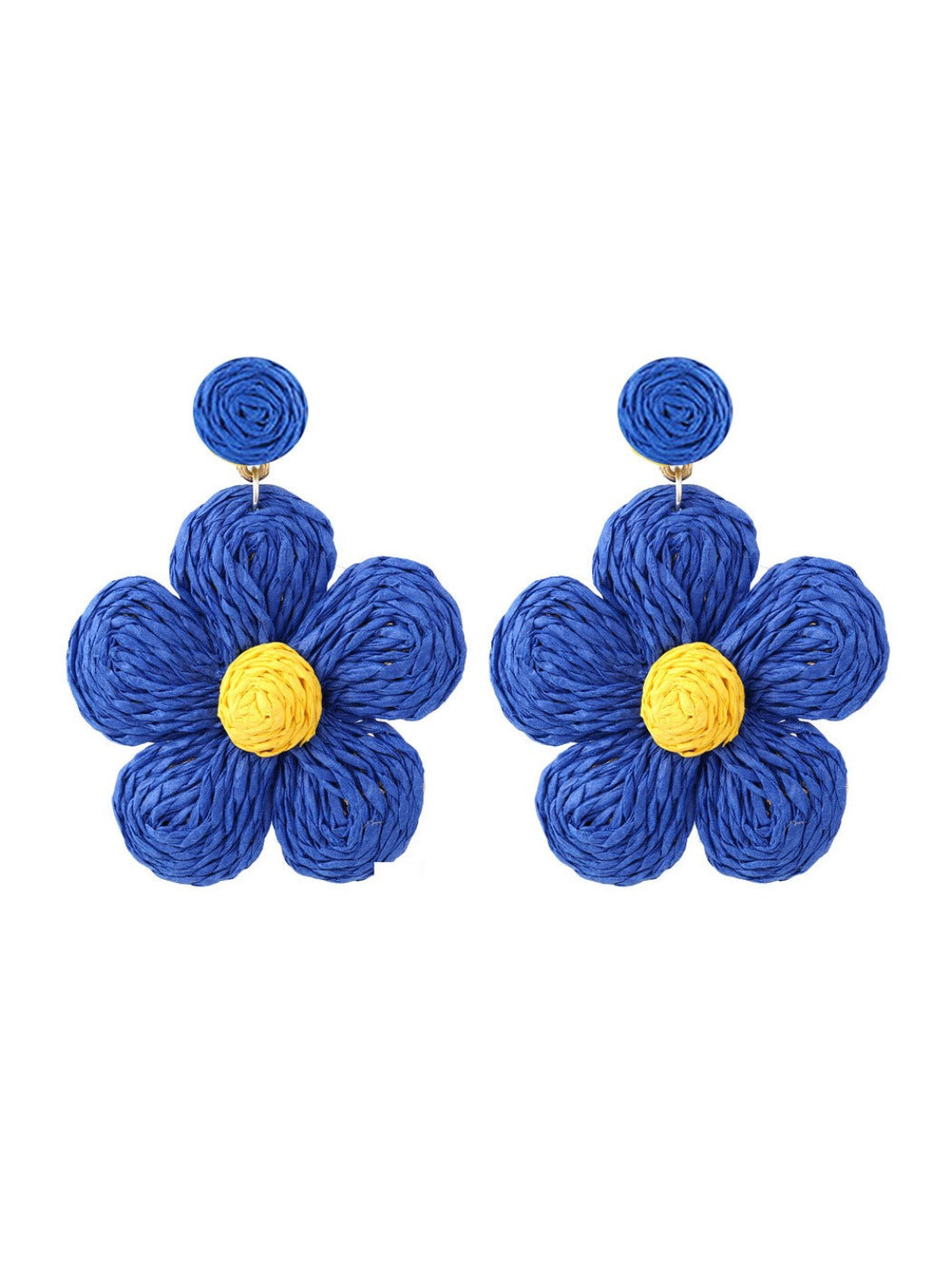 Earedge cute flower shaped knitted earrings styled with casual outfit