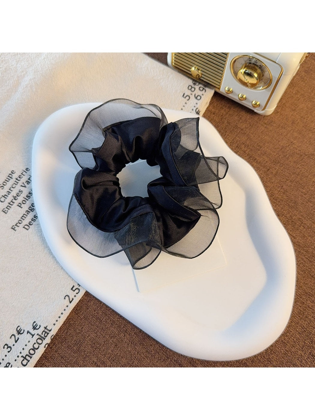 Gifty - Ruffle Mesh Fabric Bow Detail Scrunchie