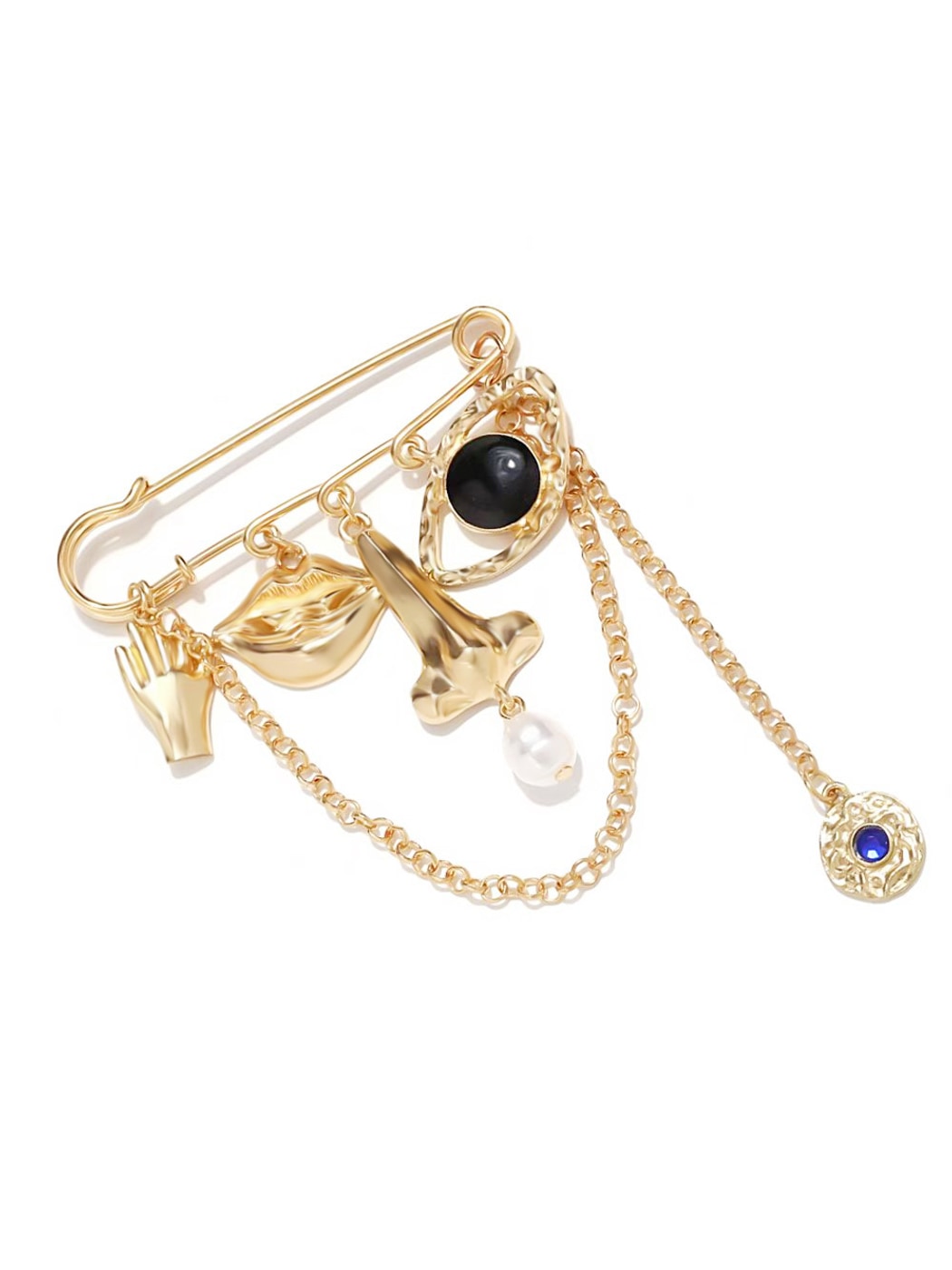 Brovia - Abstract Face Motif Chain Detail Statement Brooch