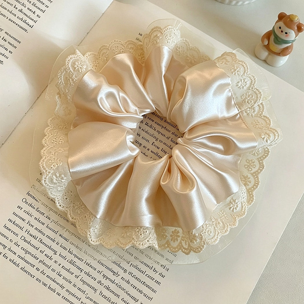 Gifty - Polyester Satin Finish Lace Trim Scrunchie