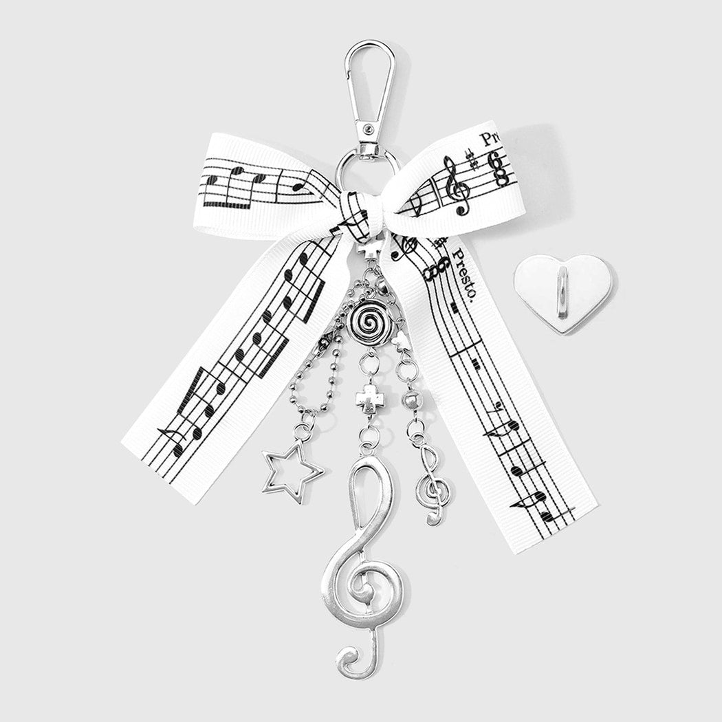 Keypus - Black and White Bow Music Charm Keychain