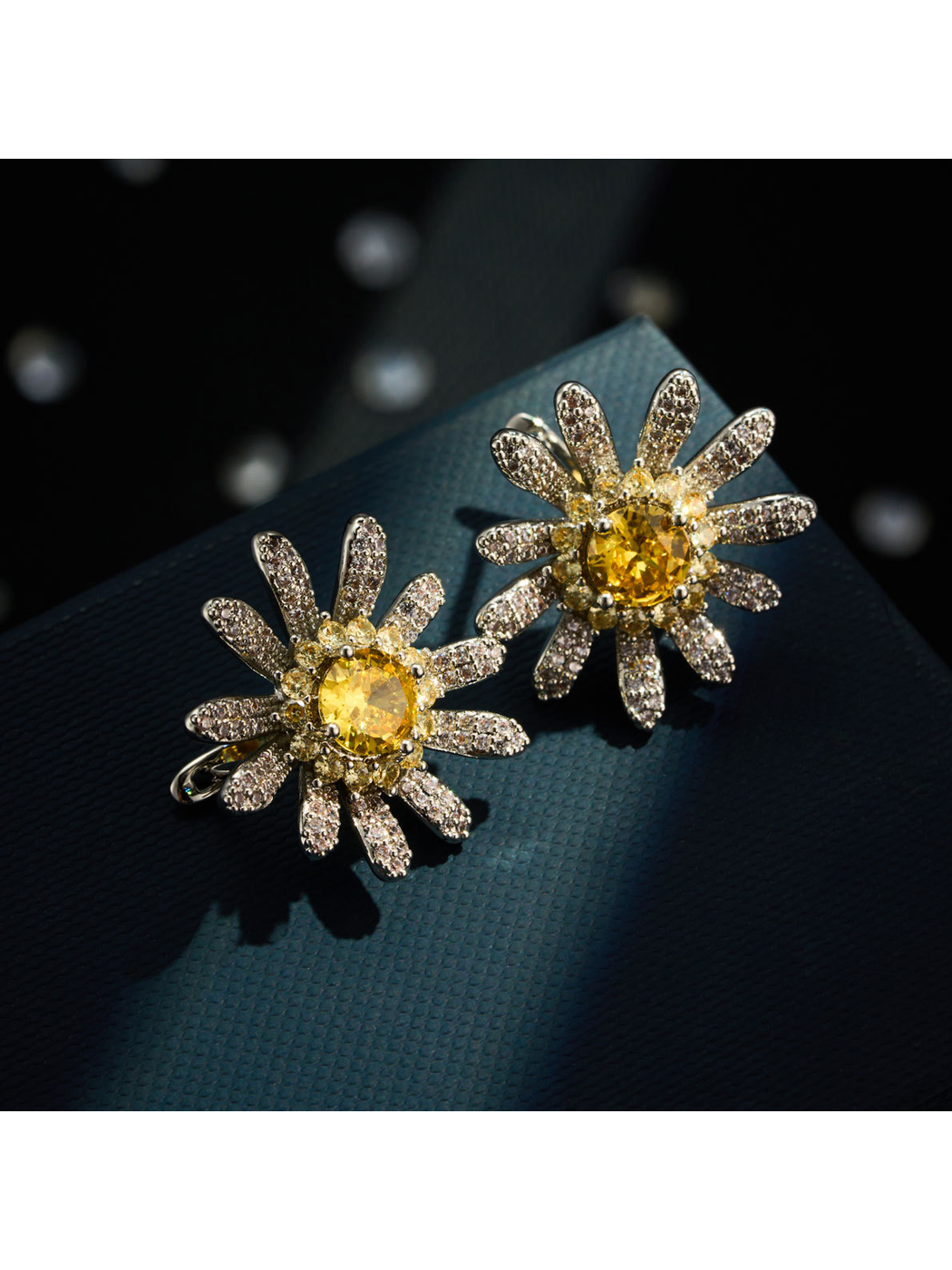 Earedge - Flower Shape Micro Pave Rhinestones Stud Earrings