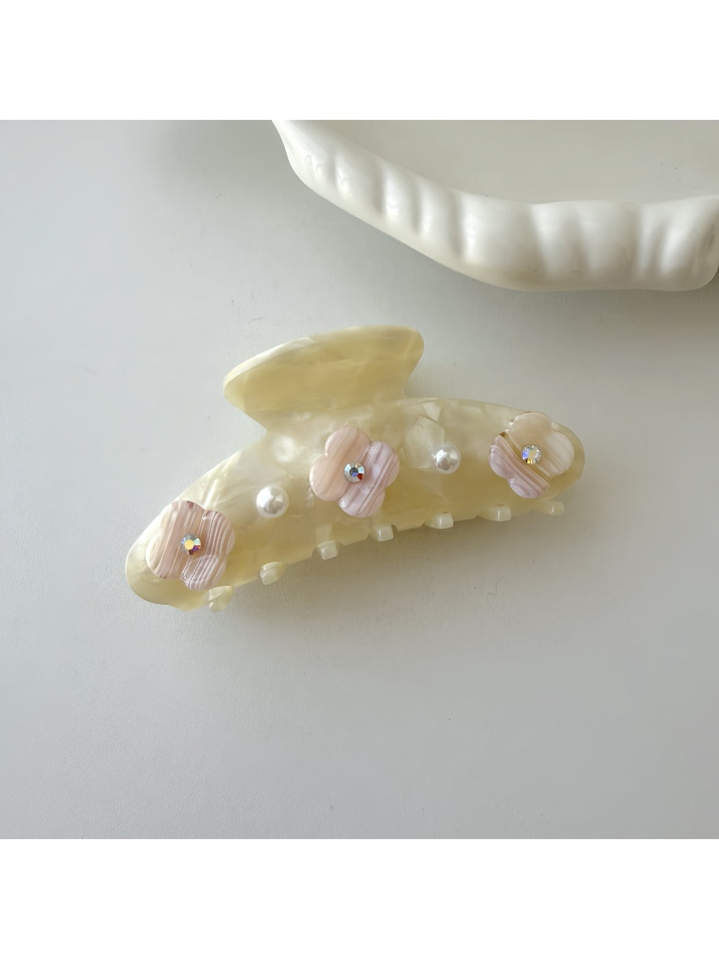Beau - Flower Adorned Half Round Claw Clip