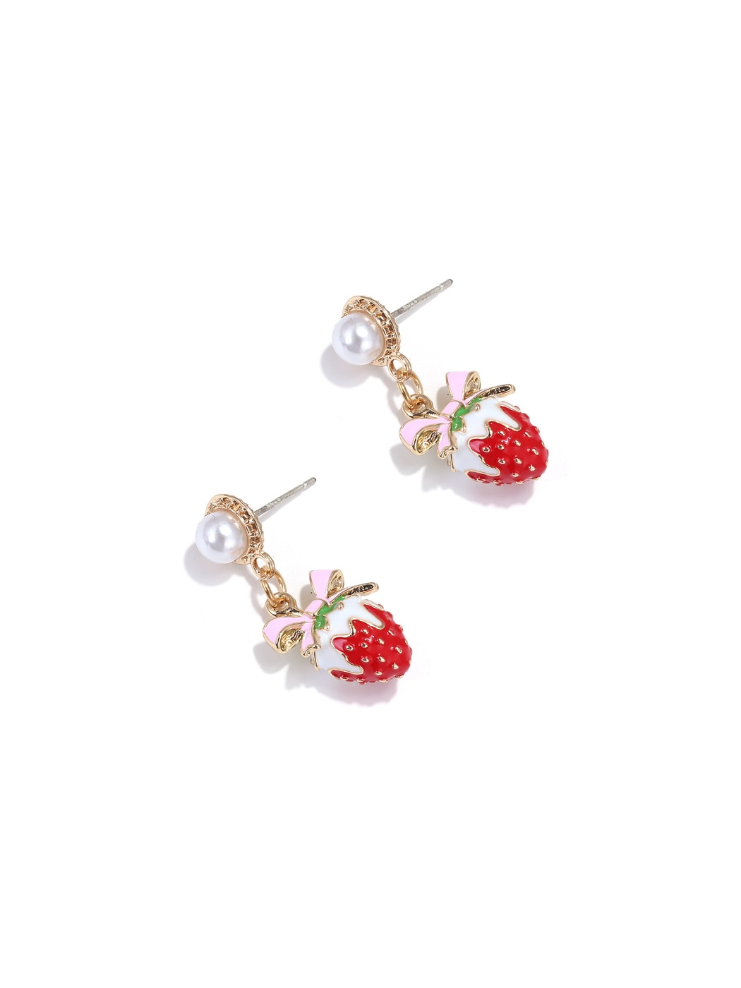 Earedge - Sweet Strawberry Bow Dangle Drop Earrings