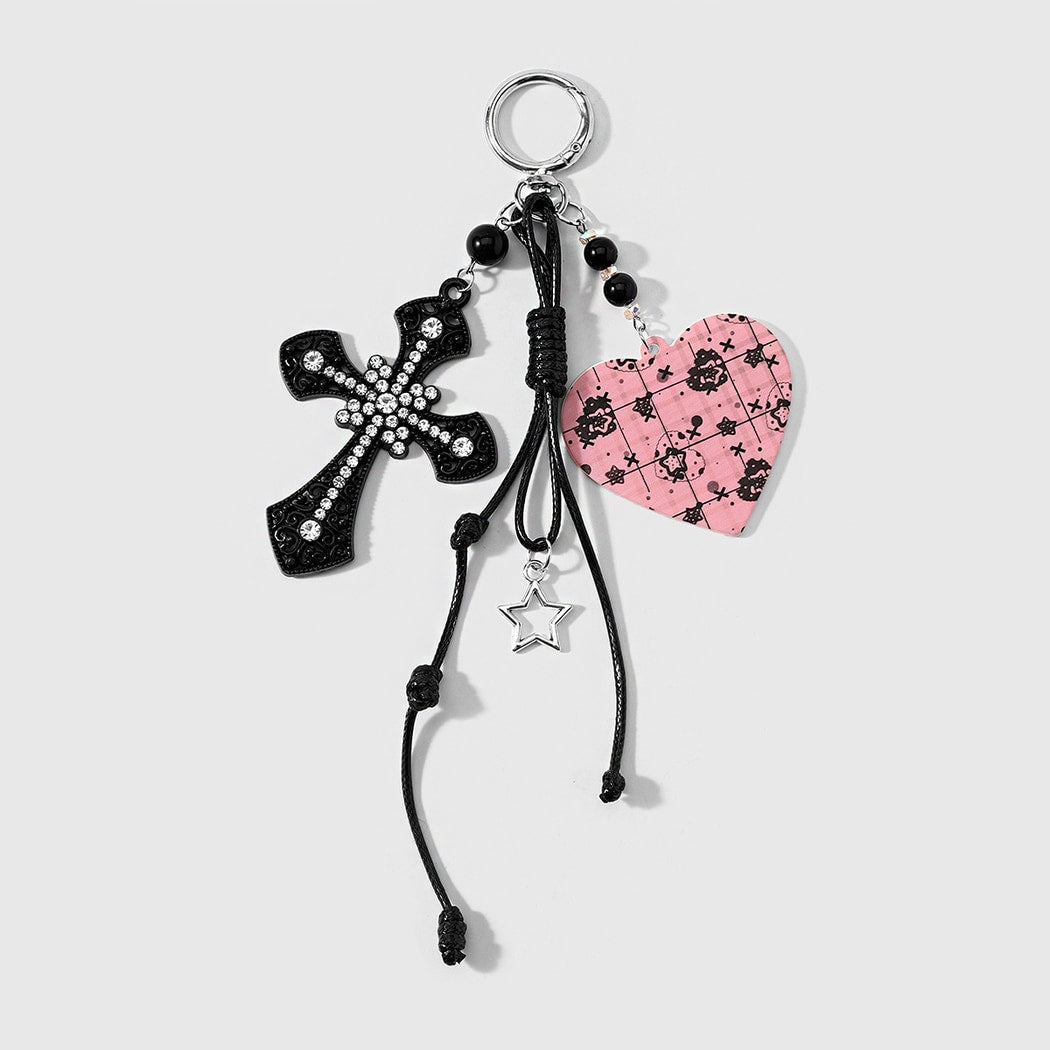 Keypus - Y2K Style Cross and Heart Keychain