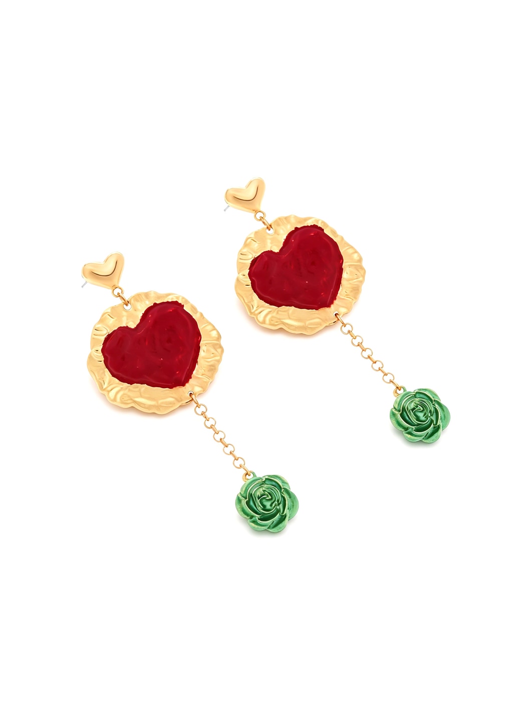 Earedge - Enamel Heart Tassel Dangle Alloy Earrings
