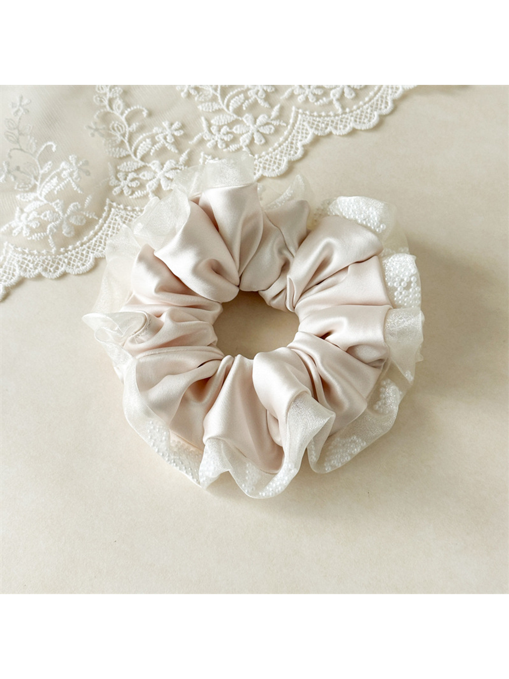 Gifty - Oversized Satin Mesh Edge Hair Scrunchie
