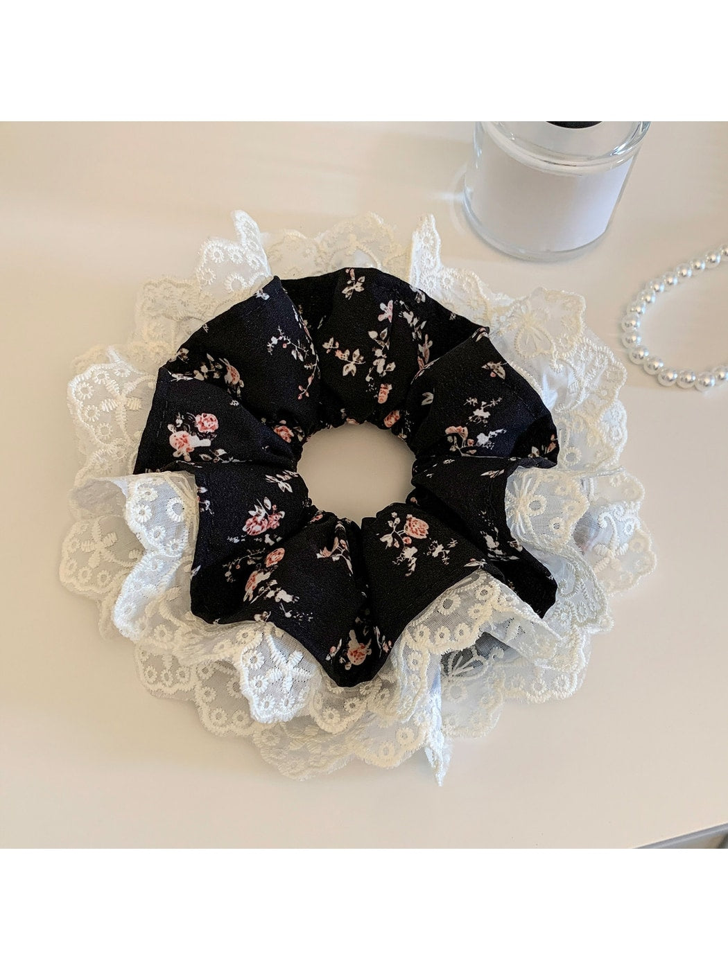 Gifty - Double Layer Lace Floral Print Hair Scrunchie