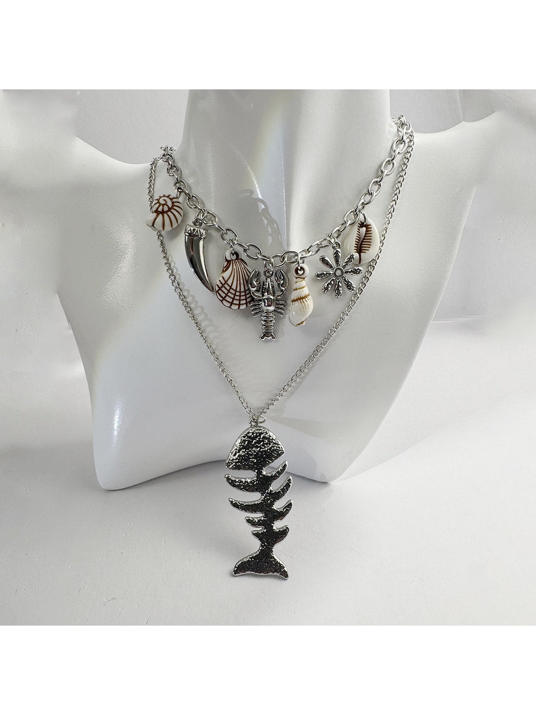 Nozari - Retro Distressed Ocean Charm Layered Necklace